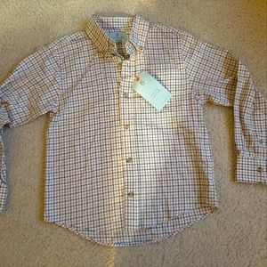 Boys 6/7 long sleeve button up plaid white shirt